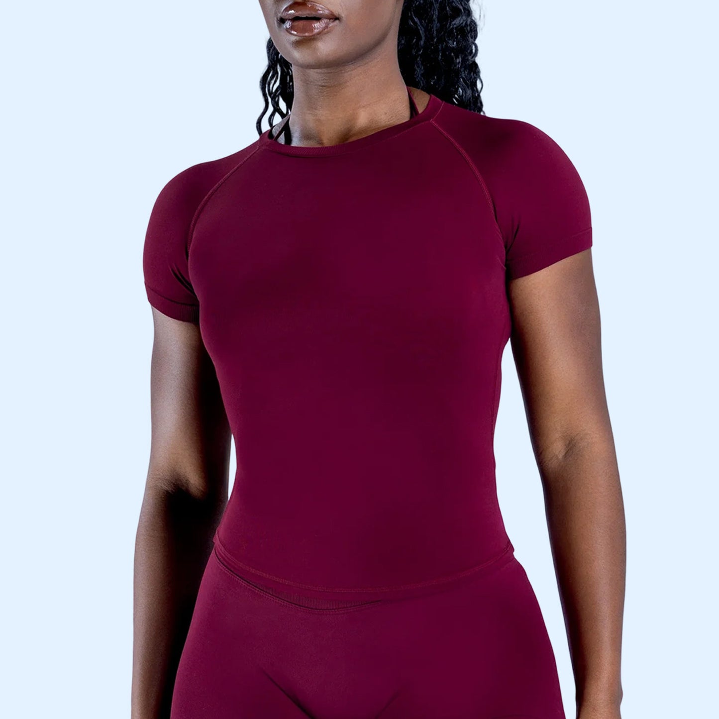 Figure-flattering Seamless Knit Short-sleeve Top For Fitness And Yoga