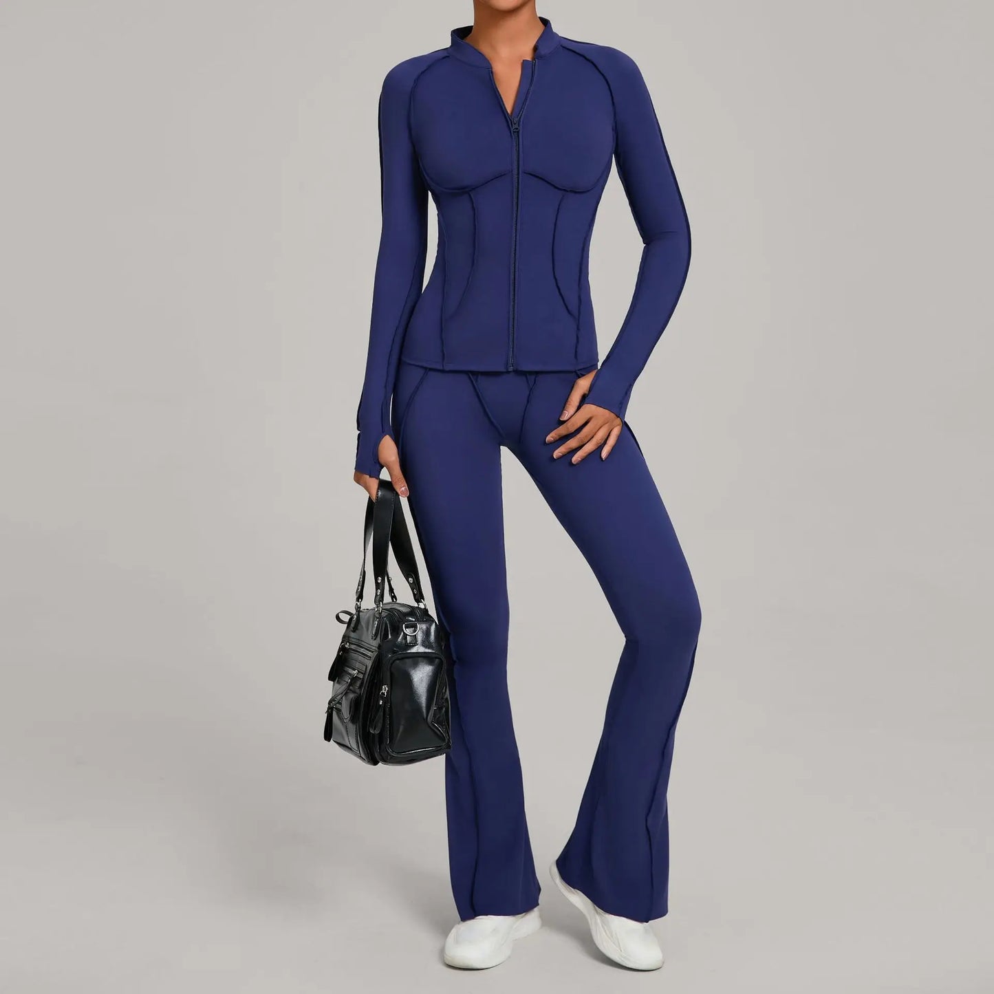 New Gym Yoga Outfit for Women Zipper Long Sleeve Fitness Suit Daily Casual Running Fitness Sportswear Two-Piece Sets Coat+Pants