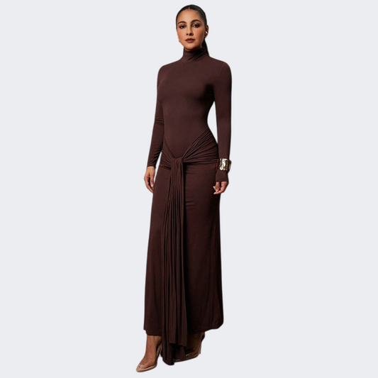 Woman Clothing Turtleneck Low Waist Bandage Bodycon Holiday Dress Streetwear Autumn Winter Solid Slim Party Club Long Dresses