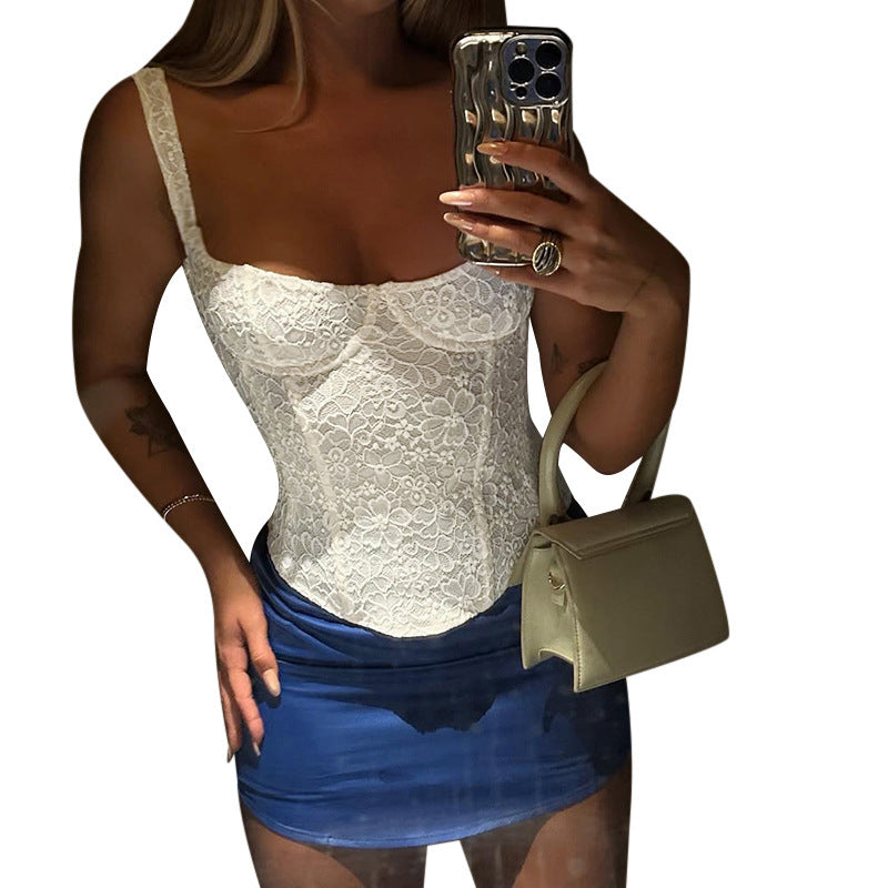 Lace waist cinched fishbone pure desire elegant sexy strapless woman