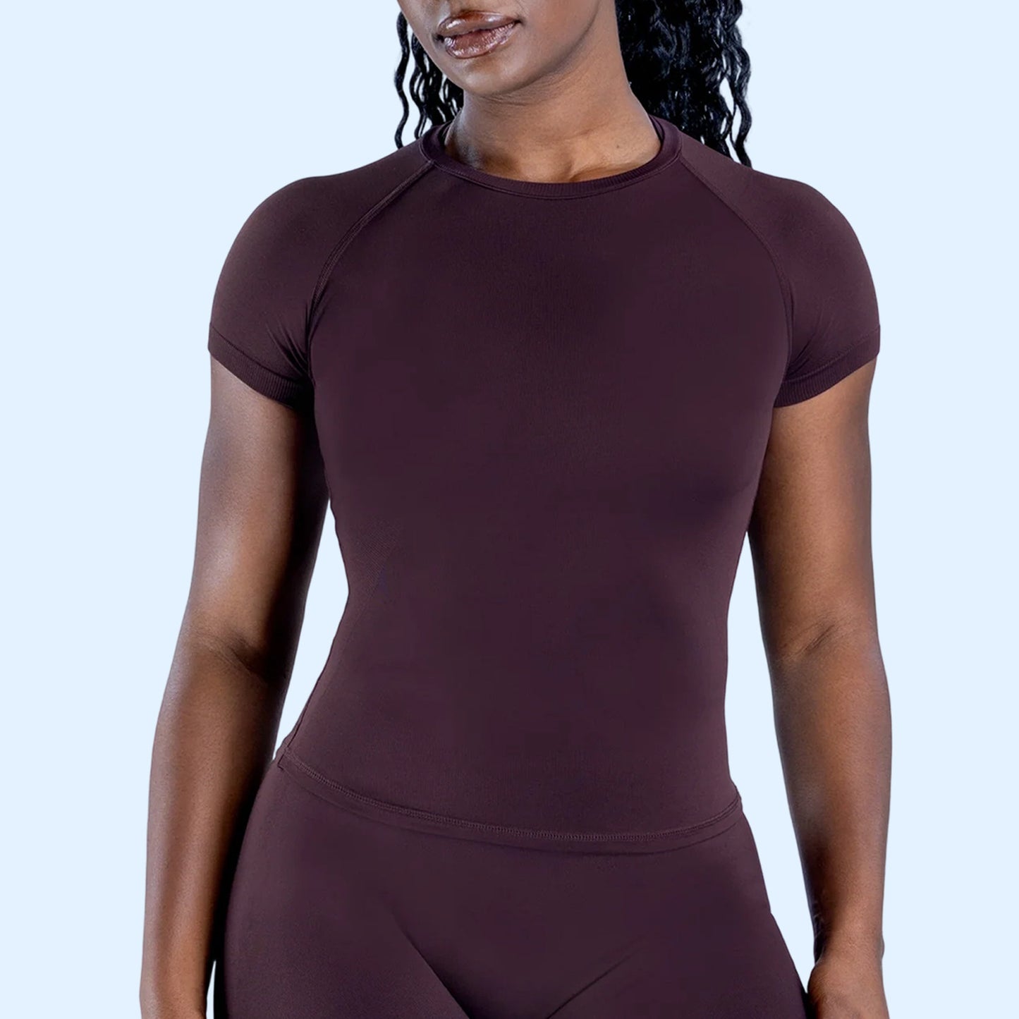 Figure-flattering Seamless Knit Short-sleeve Top For Fitness And Yoga