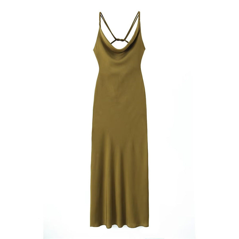 Woman Satin Long Dress Casual Slim Backless Sleeveless Slip Midi Dresses For Women Y2K Vestidos