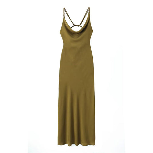 Woman Satin Long Dress Casual Slim Backless Sleeveless Slip Midi Dresses For Women Y2K Vestidos