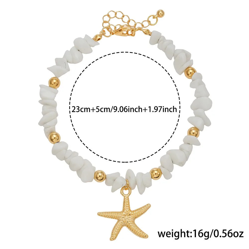 Bohemian Beaded Starfish Shell Anklets for Women Fashion Summer Beach Vacation-style Faux Pearl Woven Stackable Anklets Jewelry