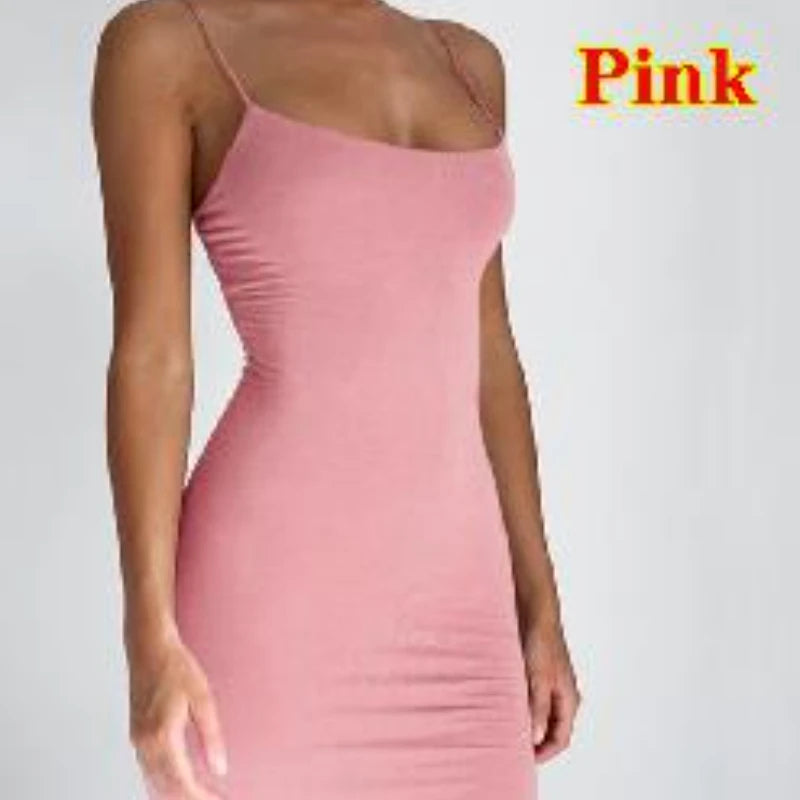Summer Spaghetti Strap Mini Dress 2026 Women Sexy Bodycon Club Party Dresses Short Female Camisole Solid Black Sheath Sundress