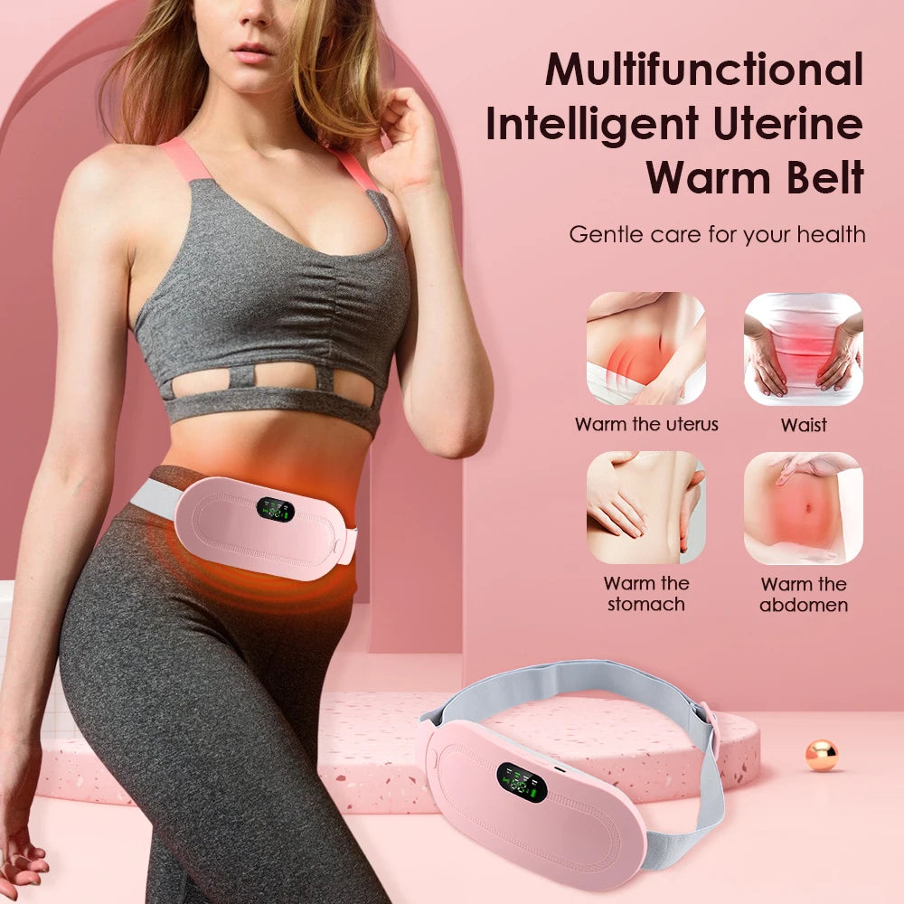 Menstrual Heating Pad Smart Abdominal Massager Warm Palace Belt Waist Vibration Massage Device for Cramps Period Pain Relief
