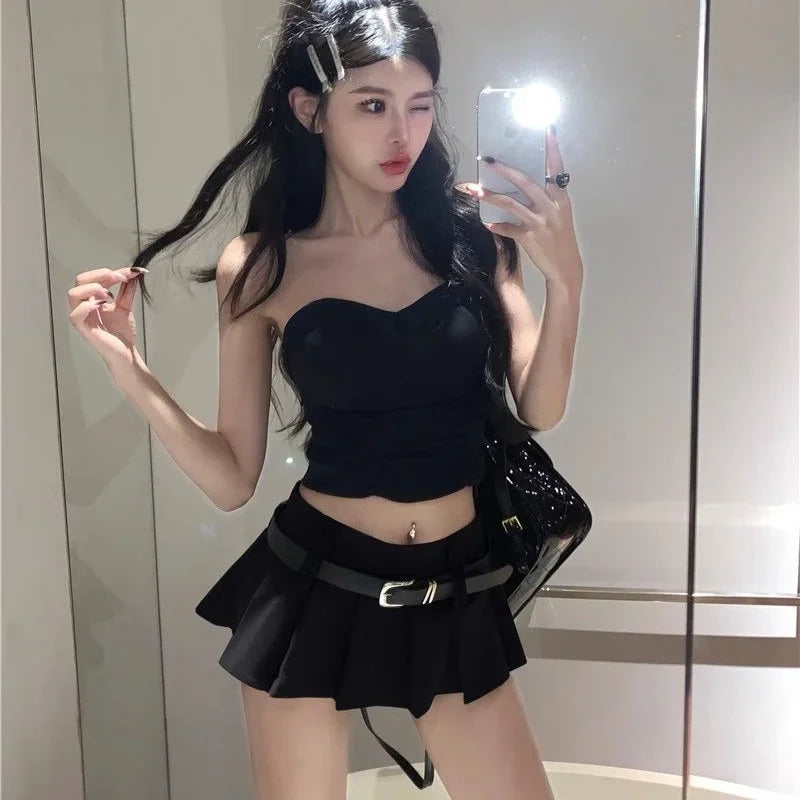Skirts Women Low-waist Pleated Faldas Mini Chic Y2k Solid Fashion High Street Cozy College Dating Harajuku Mujer Summer Hostweet