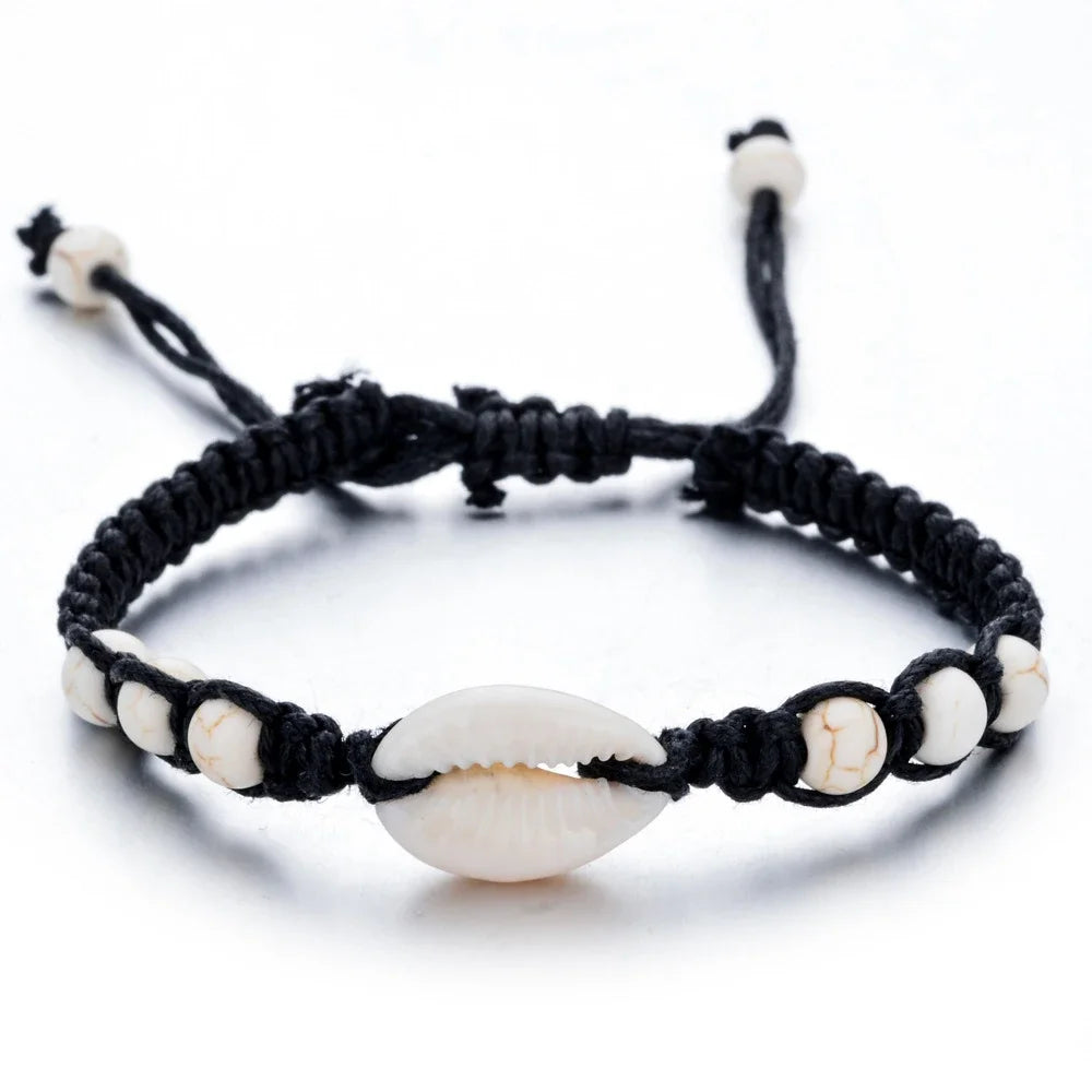 Summer Starfish Shell Woven Bracelet Unisex Adjustable Wax Rope Turquoise Beaded Anklet Bracelet Women Men Boho Beach Jewelry