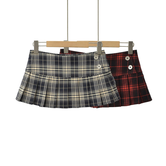 Summer Mini Skirts For Woman Vintage Korean Fashion Red Plaid Skirt Women Y2k Clothes Skirts Buttons Pleated Skirts Preppy Style
