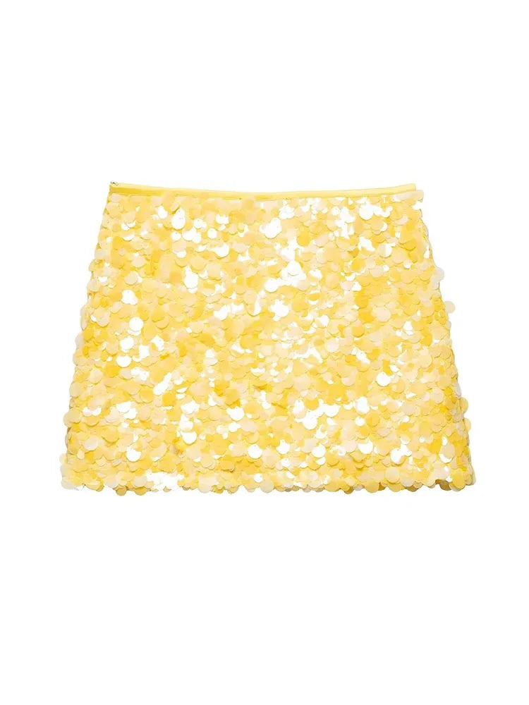 HH Women Summer Fashion Versatile High Waist Slim Sequin Mini Skirt Female Sexy Hip Side Zipper Punk Party Short Skirt Mujer