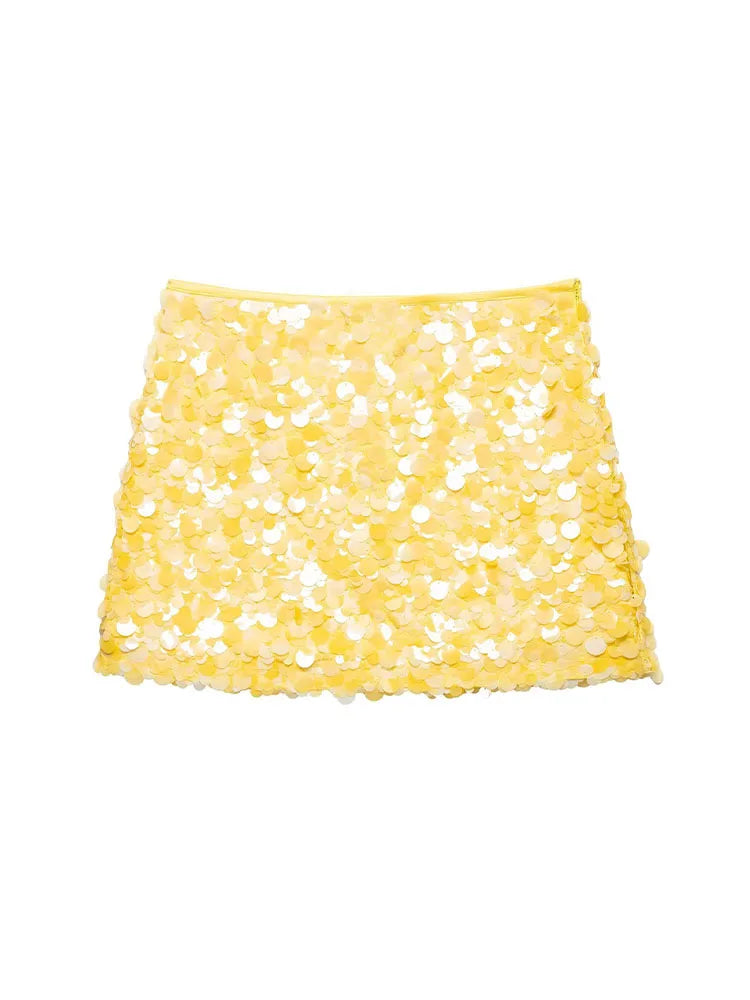 HH Women Summer Fashion Versatile High Waist Slim Sequin Mini Skirt Female Sexy Hip Side Zipper Punk Party Short Skirt Mujer