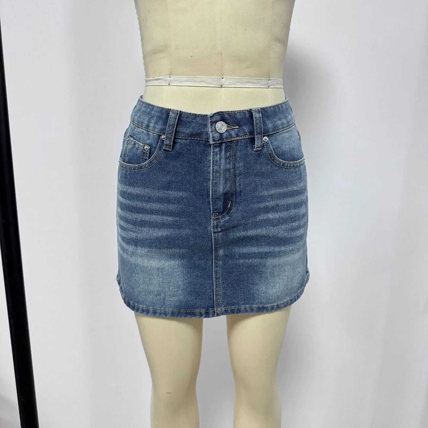 Vintage Denim Mini Skirts for Women Summer Fashion High Waist Straigth Short Faldas Casual Streetwear Classic Jean Skirt