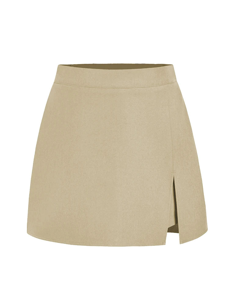 Summer Mini Divided Skirt For Women Elastic Skorts Black Office Lady Slit Skirts Short High Waist Women Mini Skirt Shorts Zipper