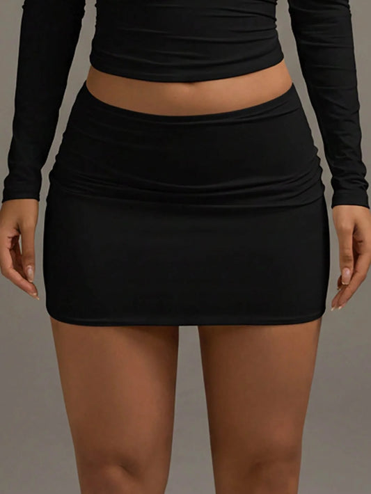 Women's Mini Skirt, Black Elastic Waist Bodycon Elegant Short Skirt