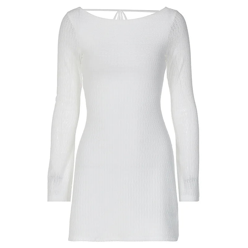 Women's Sexy Mini Skirt Tight Fitting Long Sleeved Elegant Party Club Dress 2025 Summer Fashion Slim Fit Nightclub Clothing