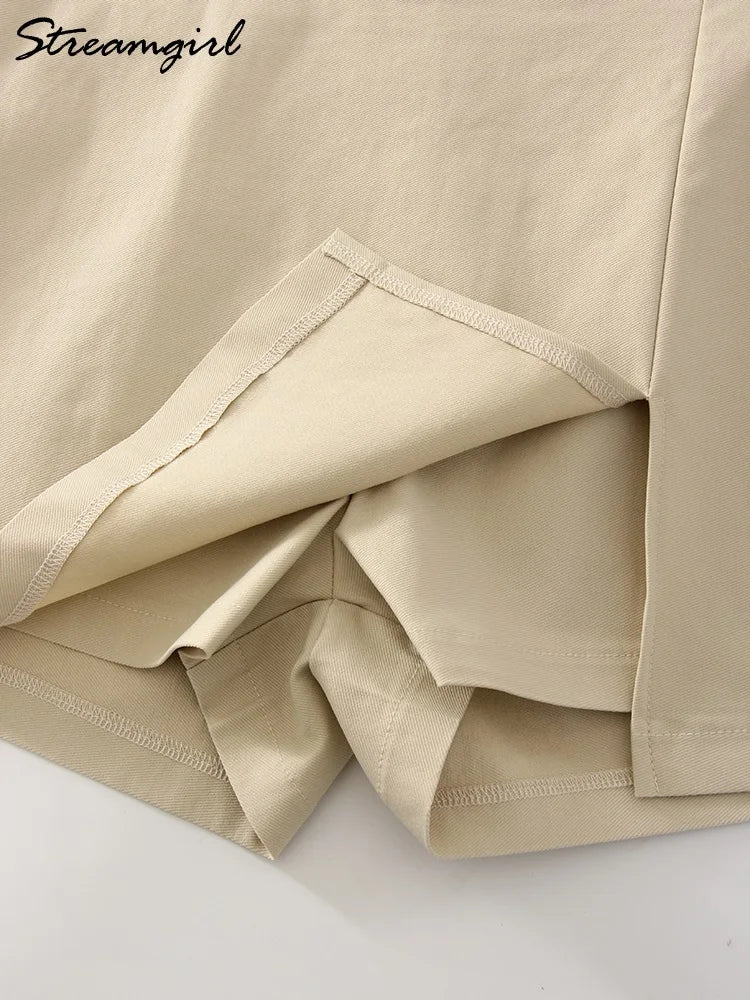 Summer Mini Divided Skirt For Women Elastic Skorts Black Office Lady Slit Skirts Short High Waist Women Mini Skirt Shorts Zipper