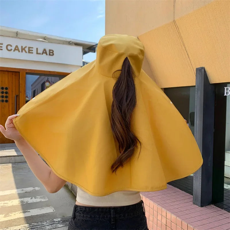 Summer Hats for Women Outdoor UV Anti Neck Protection Sun Visors for Lady Fishing Hiking Wide Brim Shawl Sunscreen Ponytail Cap