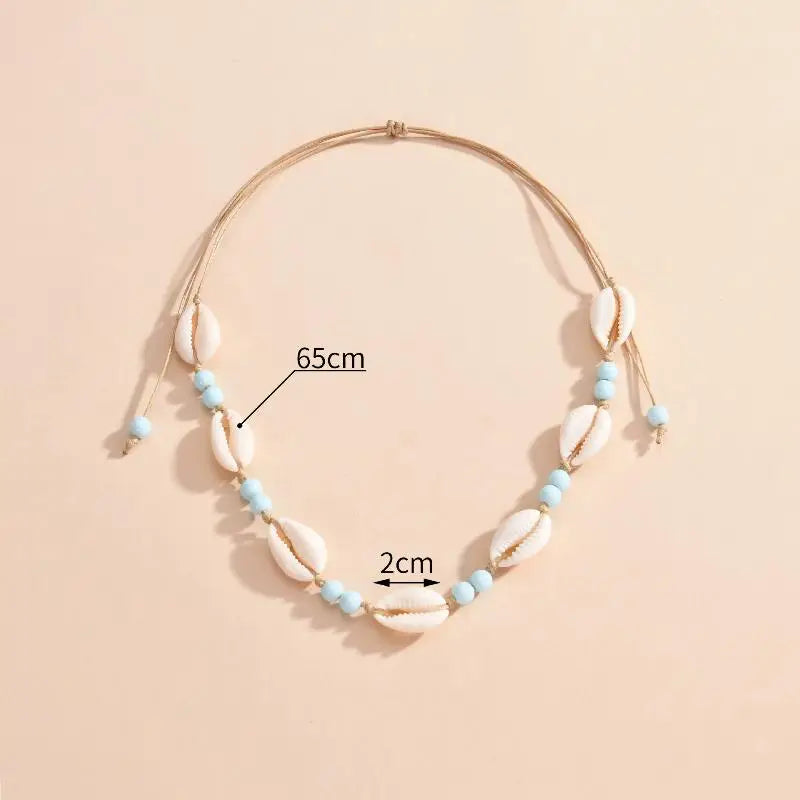 Summer Shell Beaded Necklace Adjustable Braided Chain Purple Blue Pink White for Women Beach Party Vacation Gift