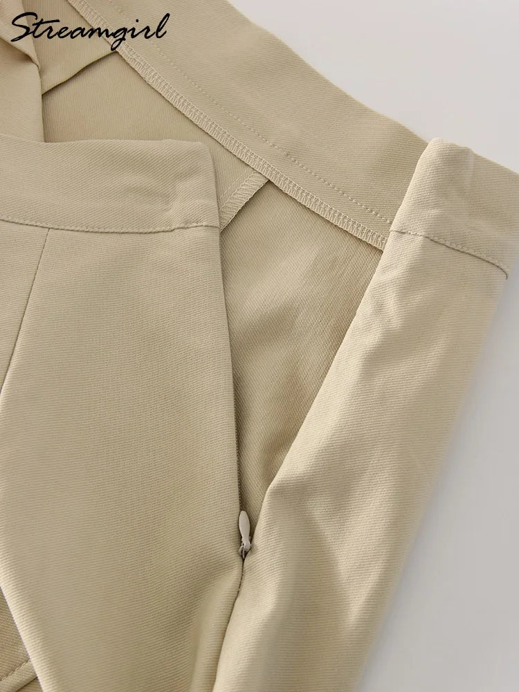 Summer Mini Divided Skirt For Women Elastic Skorts Black Office Lady Slit Skirts Short High Waist Women Mini Skirt Shorts Zipper