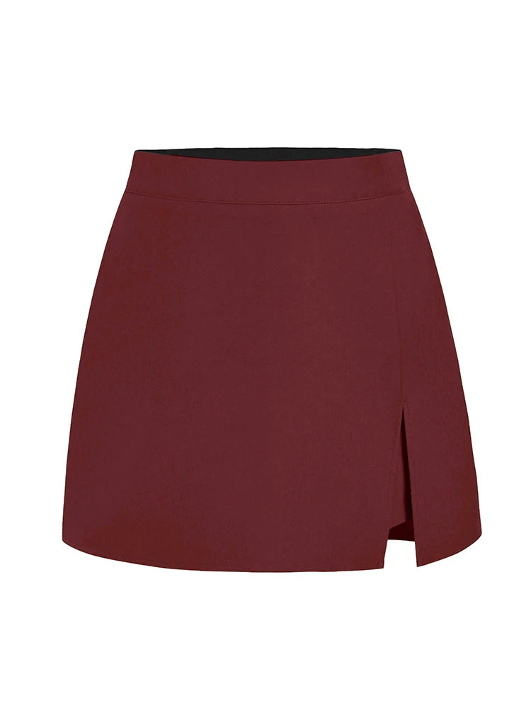 Summer Mini Divided Skirt For Women Elastic Skorts Black Office Lady Slit Skirts Short High Waist Women Mini Skirt Shorts Zipper