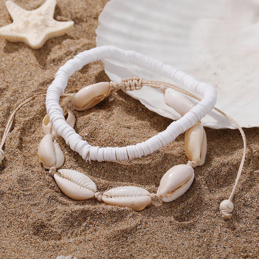 Bohemian Beaded Starfish Shell Anklets for Women Fashion Summer Beach Vacation-style Faux Pearl Woven Stackable Anklets Jewelry