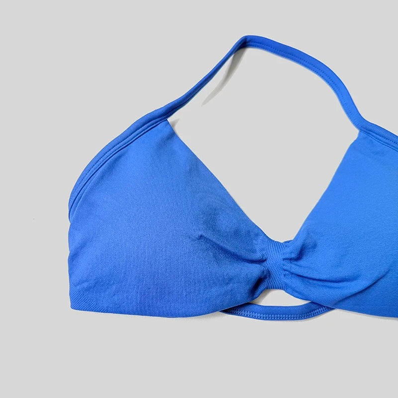 Women Halter Sports Bra Push Up Strappy Sexy Open Back Gym Crop Top Padded Seamless Workout Yoga Tank Tops