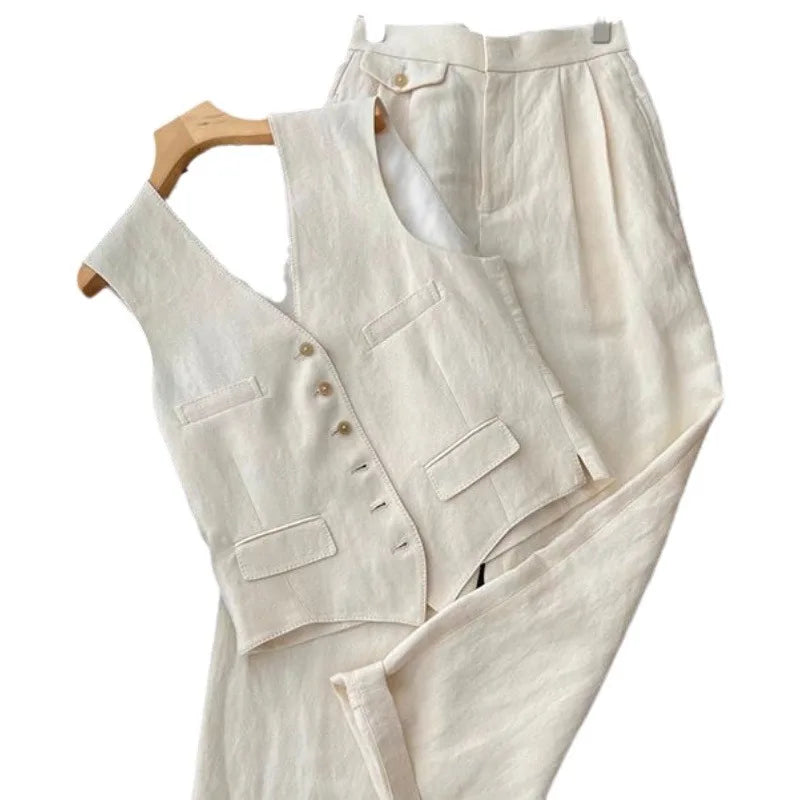 Womens Korean Style elegant 2 Piece Set Casual Vest Wide Leg Pants Summer Fashion Streetwear Outfits