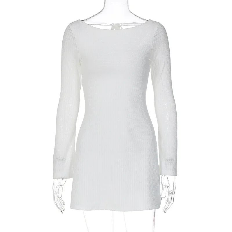 Women's Sexy Mini Skirt Tight Fitting Long Sleeved Elegant Party Club Dress 2025 Summer Fashion Slim Fit Nightclub Clothing