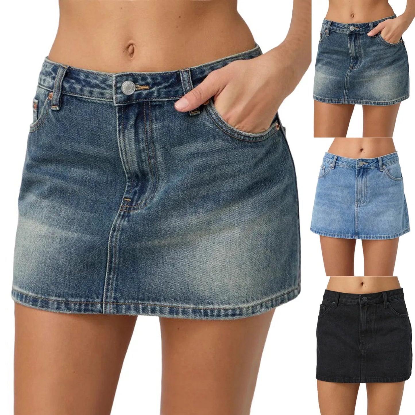 Vintage Denim Mini Skirts for Women Summer Fashion High Waist Straigth Short Faldas Casual Streetwear Classic Jean Skirt
