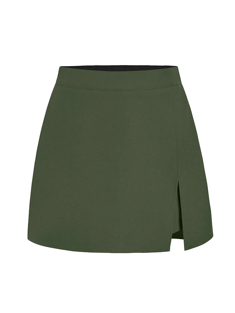 Summer Mini Divided Skirt For Women Elastic Skorts Black Office Lady Slit Skirts Short High Waist Women Mini Skirt Shorts Zipper