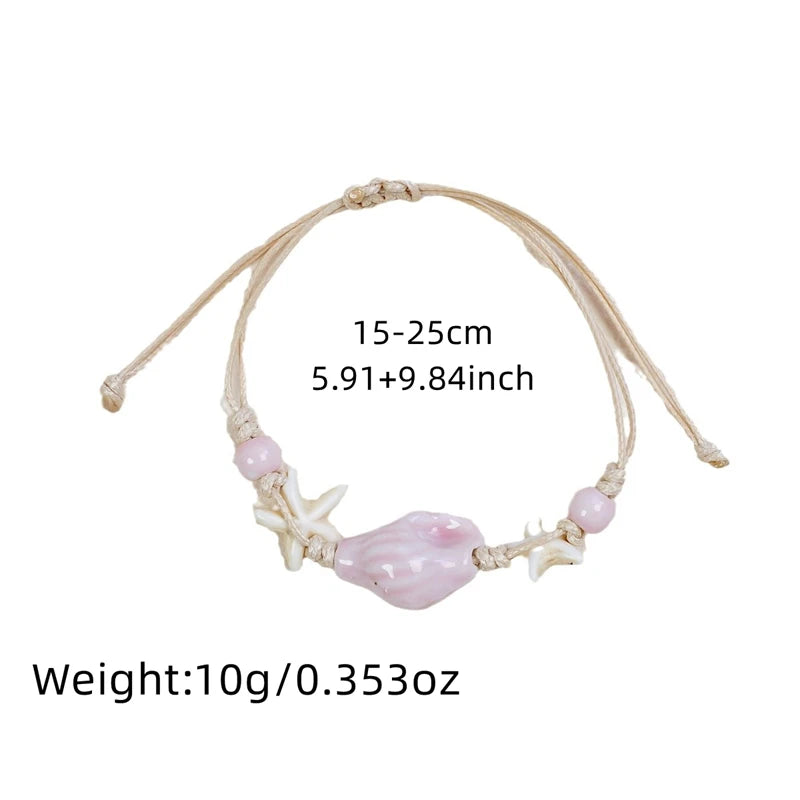 Bohemian Shell Starfish Woven Bracelet for Women Summer Beach Vacation Handmade Adjustable Rope Bangle Wristband Jewelry Gift