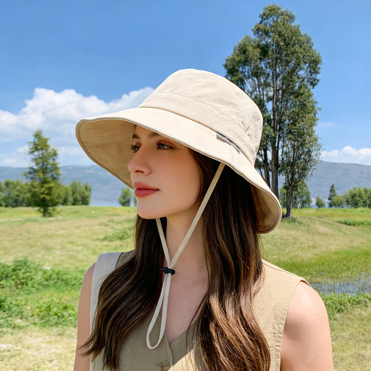 Summer Fisherman Cap for Women Large-Brimmed Bucket Hat Outdoor Beach Travel Sunshade Panama Hats