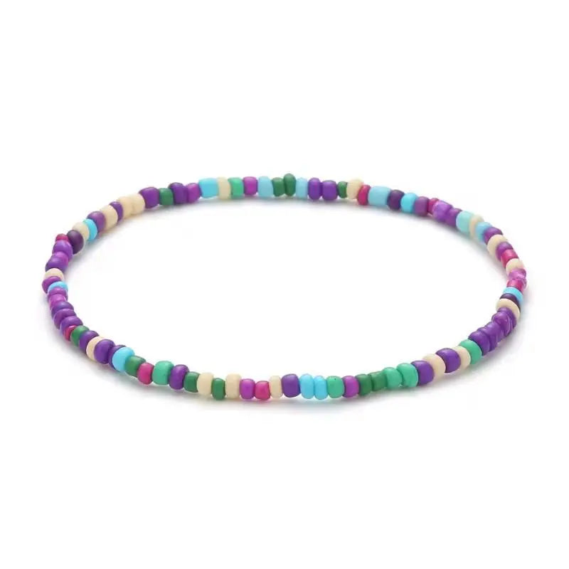 Colorful Beads Anklets Summer Beach Boho Women Elastic Rope Chains Adjustable Ankle Bracelet Beach Jewelry Vacation Accessories