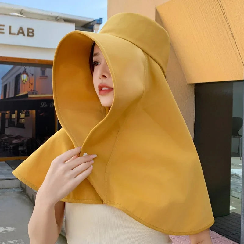 Summer Hats for Women Outdoor UV Anti Neck Protection Sun Visors for Lady Fishing Hiking Wide Brim Shawl Sunscreen Ponytail Cap