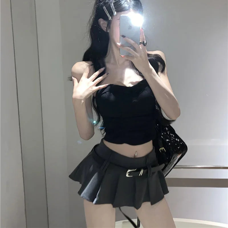 Skirts Women Low-waist Pleated Faldas Mini Chic Y2k Solid Fashion High Street Cozy College Dating Harajuku Mujer Summer Hostweet