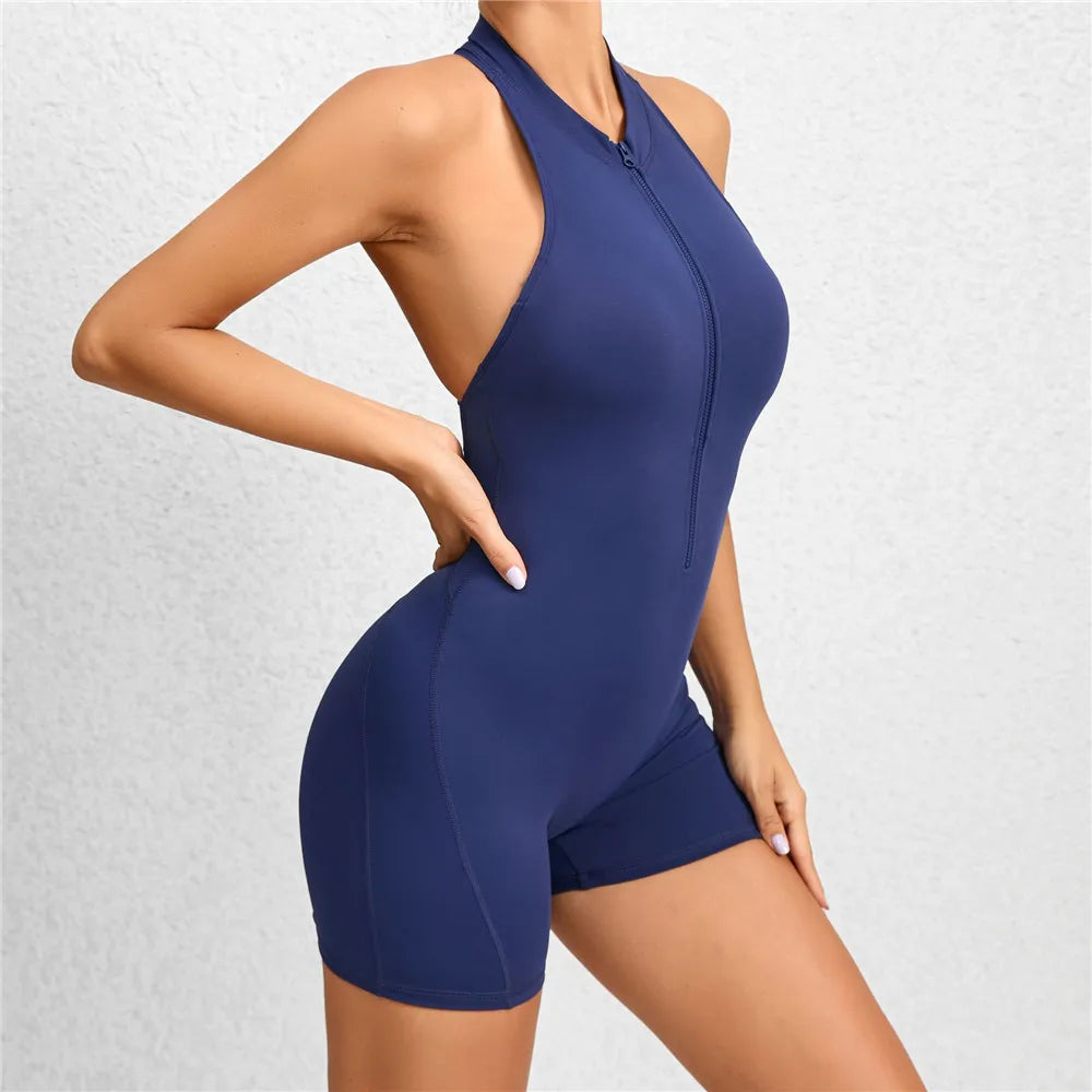 Yoga Women's Padded Workout Suit One-Piece Jumpsuit Workout Set Sports Fitness Overalls Gym Clothing Zipper Long Short 2025 New