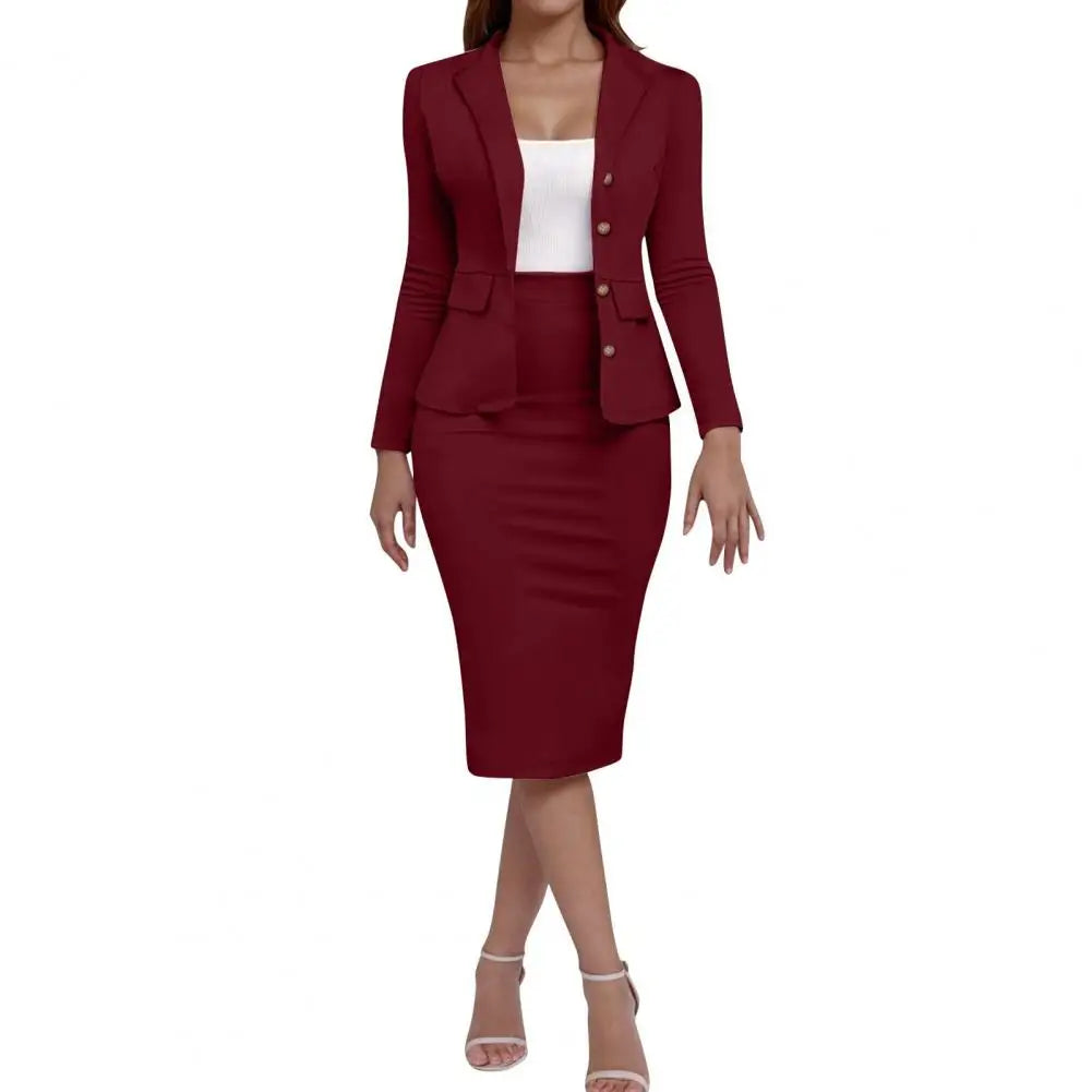 Women's Business Skirt Suit Set Long Sleeve Blazer Jacket And Pencil Skirt Set Casual Office Work 2 Piece Office Bodycon Outfits