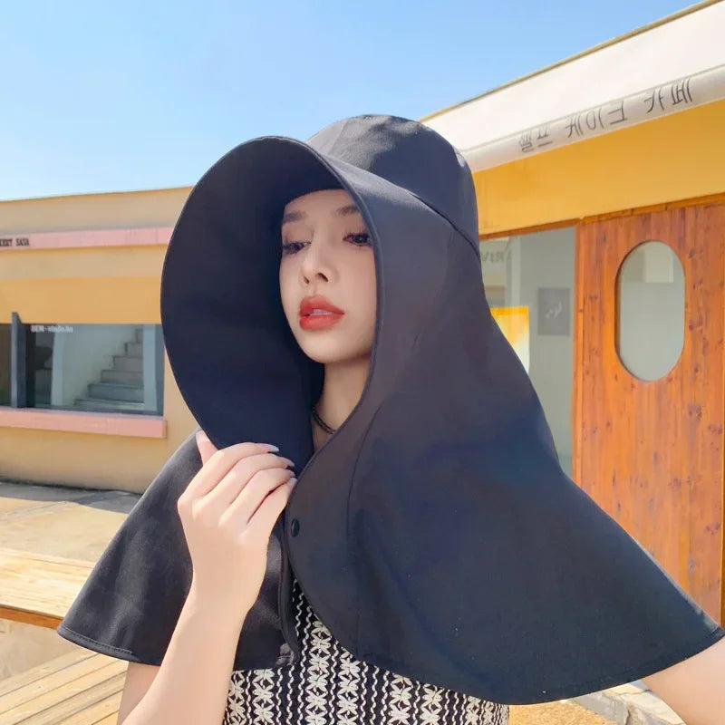 Summer Hats for Women Outdoor UV Anti Neck Protection Sun Visors for Lady Fishing Hiking Wide Brim Shawl Sunscreen Ponytail Cap