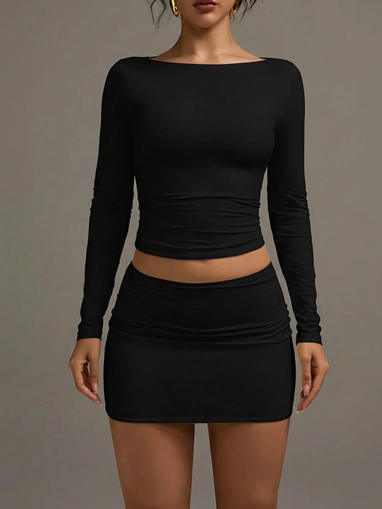 Women's Mini Skirt, Black Elastic Waist Bodycon Elegant Short Skirt