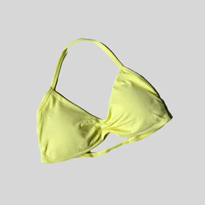 Women Halter Sports Bra Push Up Strappy Sexy Open Back Gym Crop Top Padded Seamless Workout Yoga Tank Tops