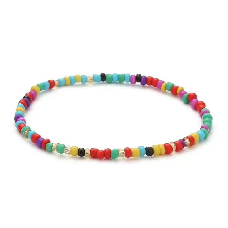Colorful Beads Anklets Summer Beach Boho Women Elastic Rope Chains Adjustable Ankle Bracelet Beach Jewelry Vacation Accessories