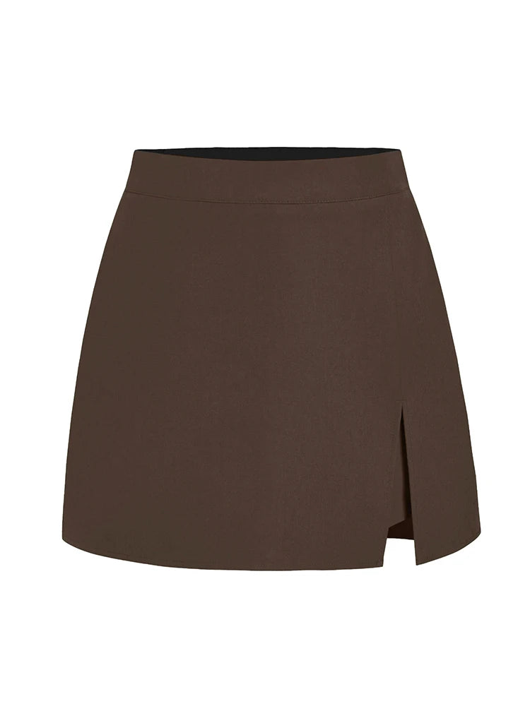 Summer Mini Divided Skirt For Women Elastic Skorts Black Office Lady Slit Skirts Short High Waist Women Mini Skirt Shorts Zipper