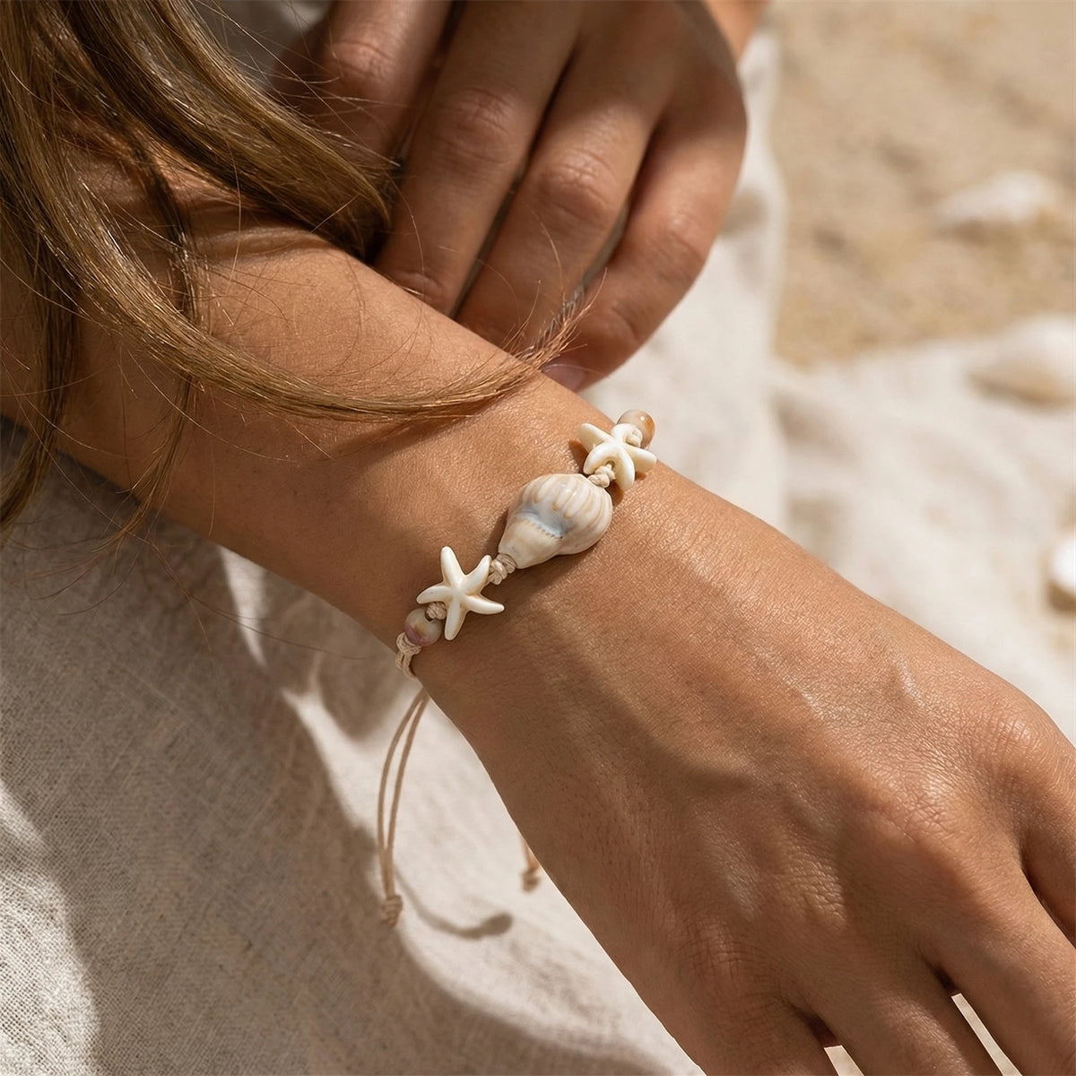 Bohemian Shell Starfish Woven Bracelet for Women Summer Beach Vacation Handmade Adjustable Rope Bangle Wristband Jewelry Gift