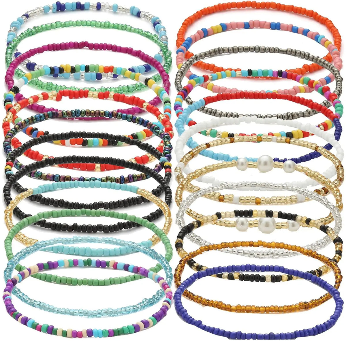 Colorful Beads Anklets Summer Beach Boho Women Elastic Rope Chains Adjustable Ankle Bracelet Beach Jewelry Vacation Accessories
