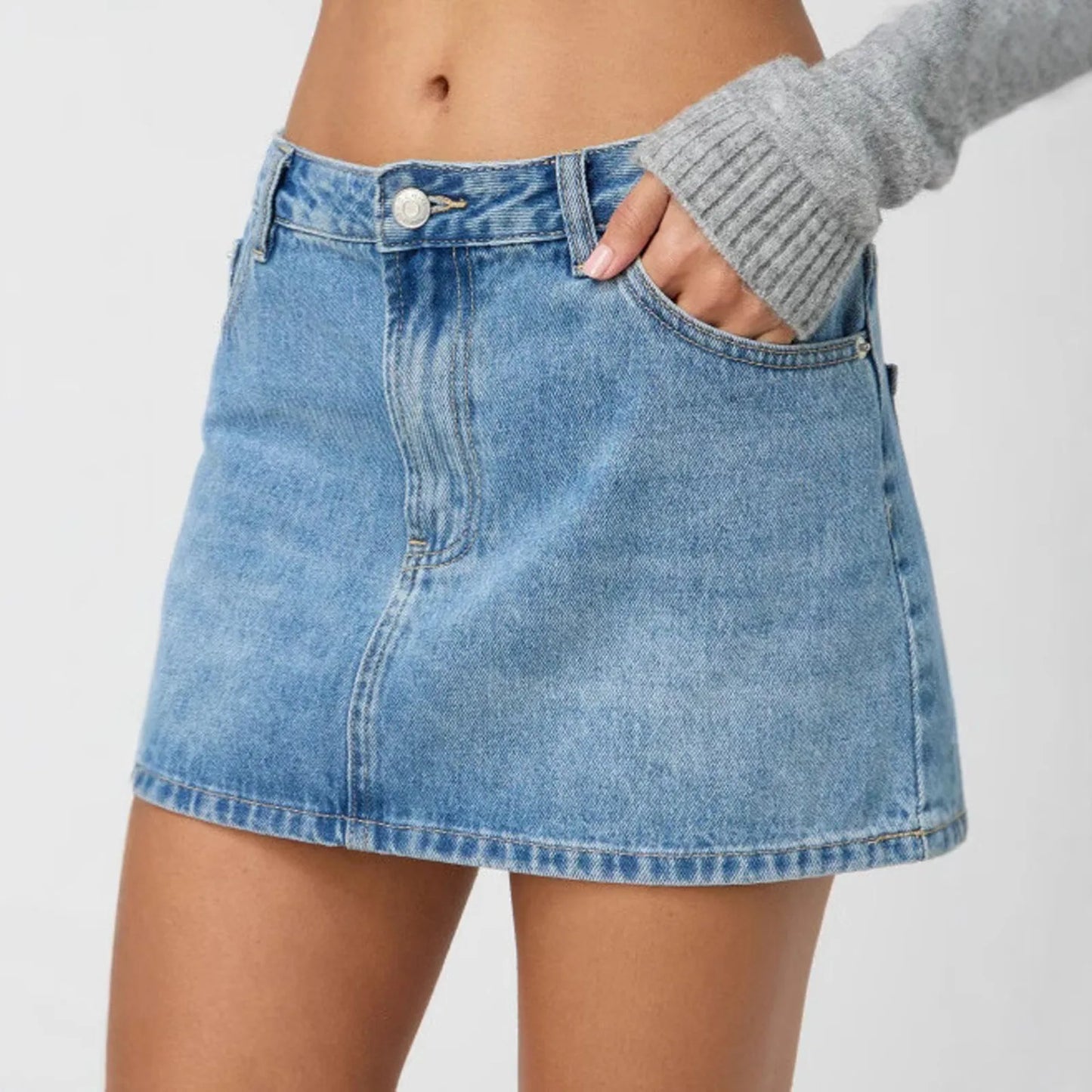 Vintage Denim Mini Skirts for Women Summer Fashion High Waist Straigth Short Faldas Casual Streetwear Classic Jean Skirt