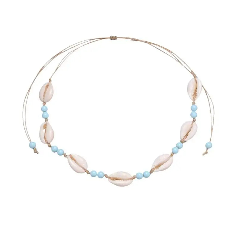 Summer Shell Beaded Necklace Adjustable Braided Chain Purple Blue Pink White for Women Beach Party Vacation Gift