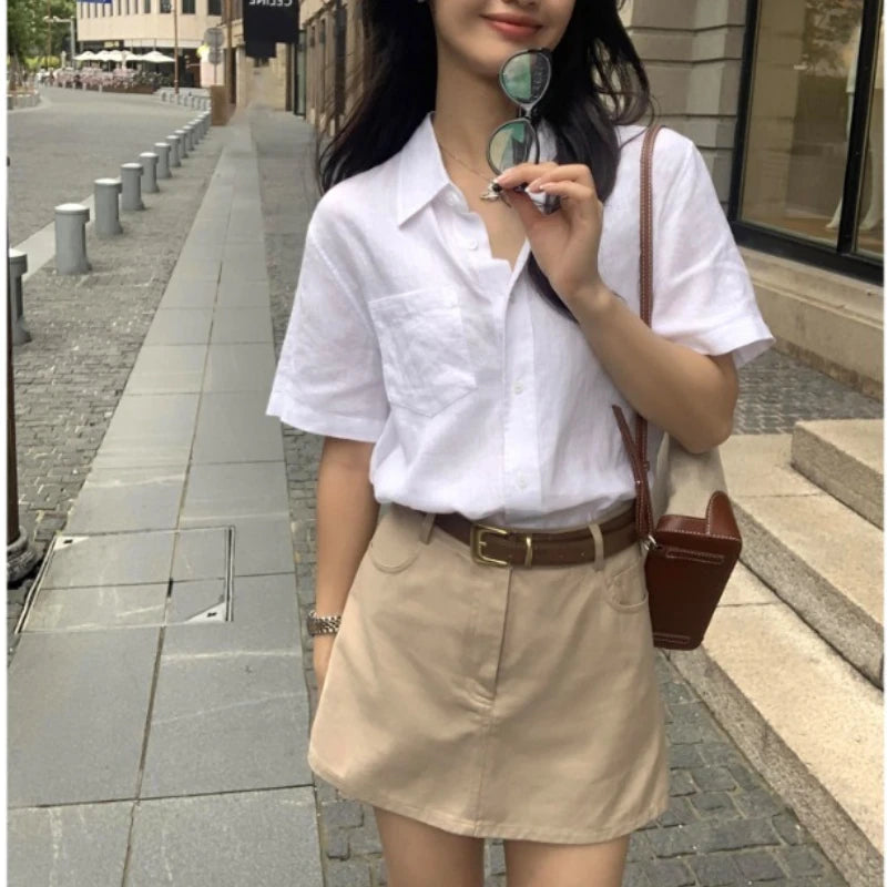 Linen Short-sleeved Shirt Women's Summer Design Sense Niche Commuting Loose Casual Shirt Temperament Top