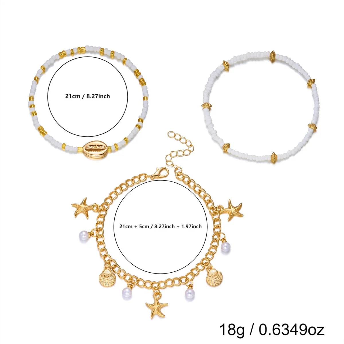 Summer Beach Vacation Starfish Shell Rice Beaded Anklets For Women Men Bohemian Multilayer Sea Star Ankle Bracelet Foot Jewelry