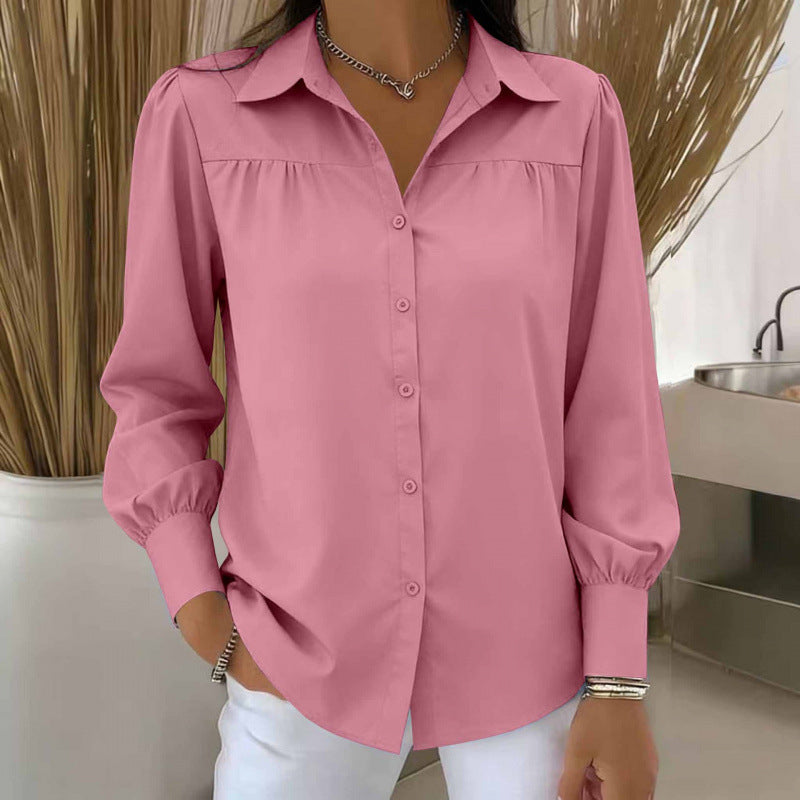 Women's Solid Color Casual Lantern Sleeve Shirt