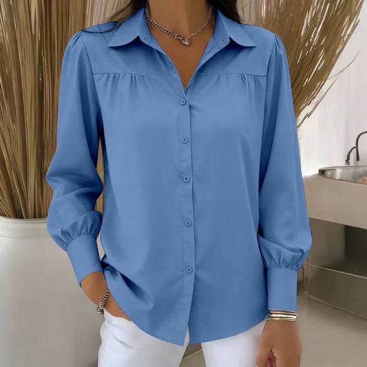 Women's Solid Color Casual Lantern Sleeve Shirt